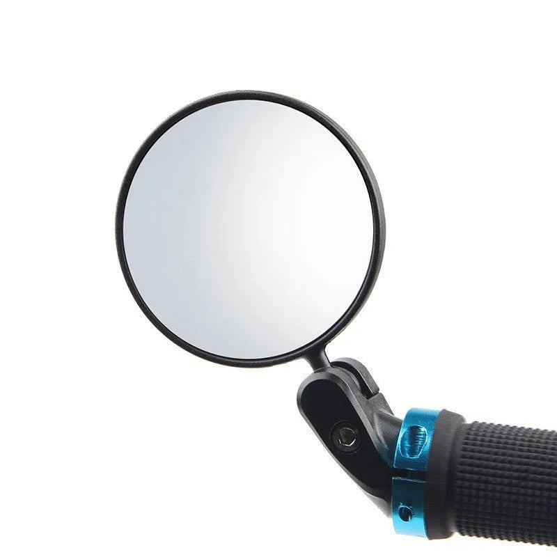 Black foldable convex rearview mirror showing 7cm diameter reflector and adjustable rotation mechanism