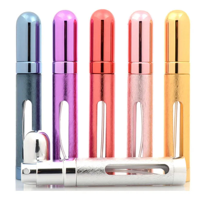 12ml aluminium travel perfume bottle with glass liner in silver finish, showing slim 115mm design.