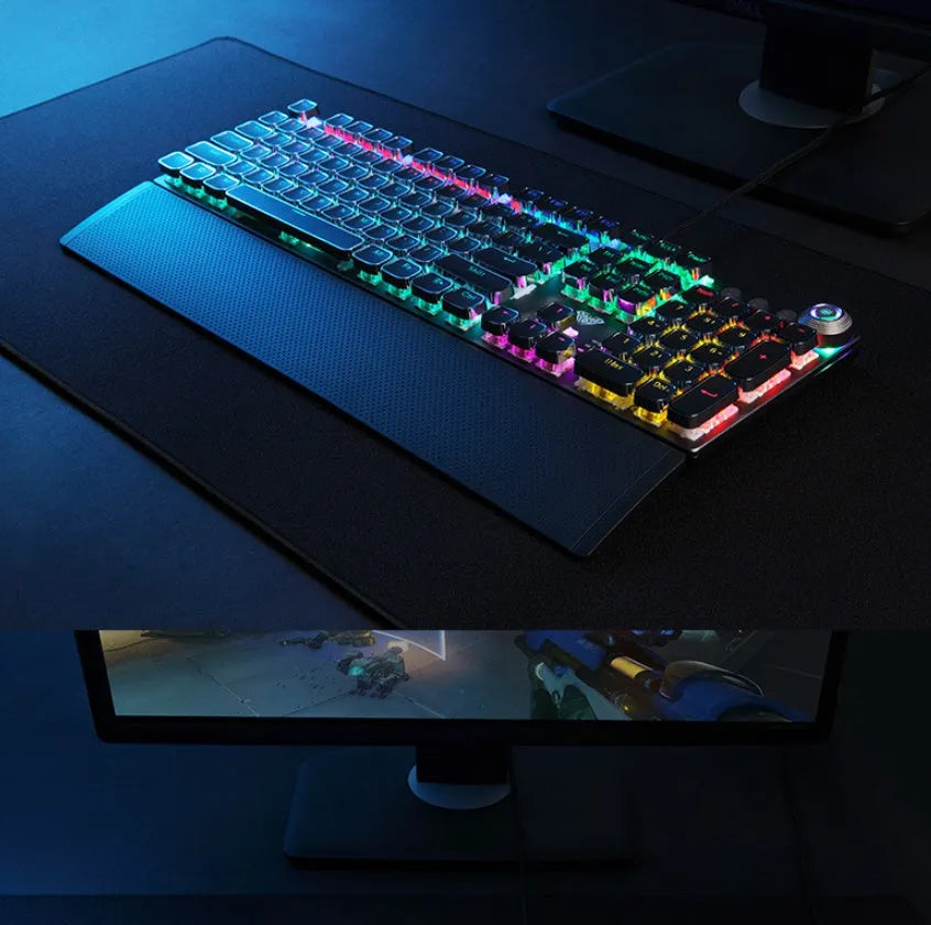 F2088 wired mechanical keyboard with 108 keys and hand rest in black colour