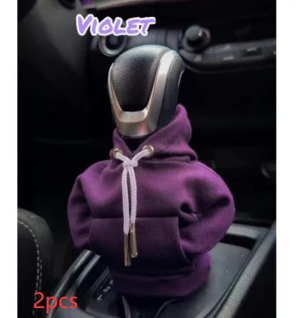 Universal 12cm pure cotton gear knob cover in hoodie style with adjustable drawcord, shown in black