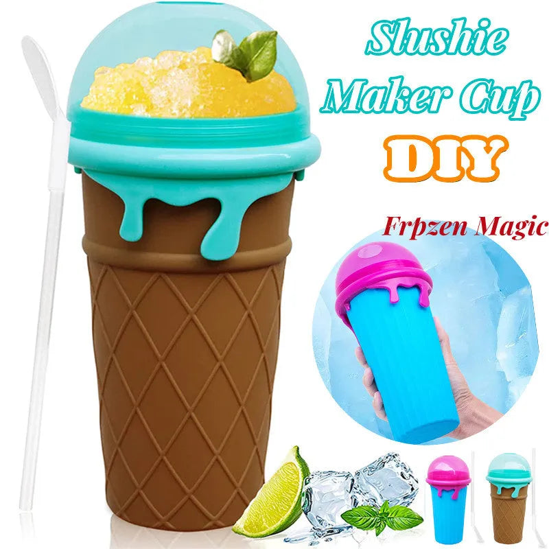 Blue 500ml slushy maker cup for quick-frozen smoothies and homemade ice cream