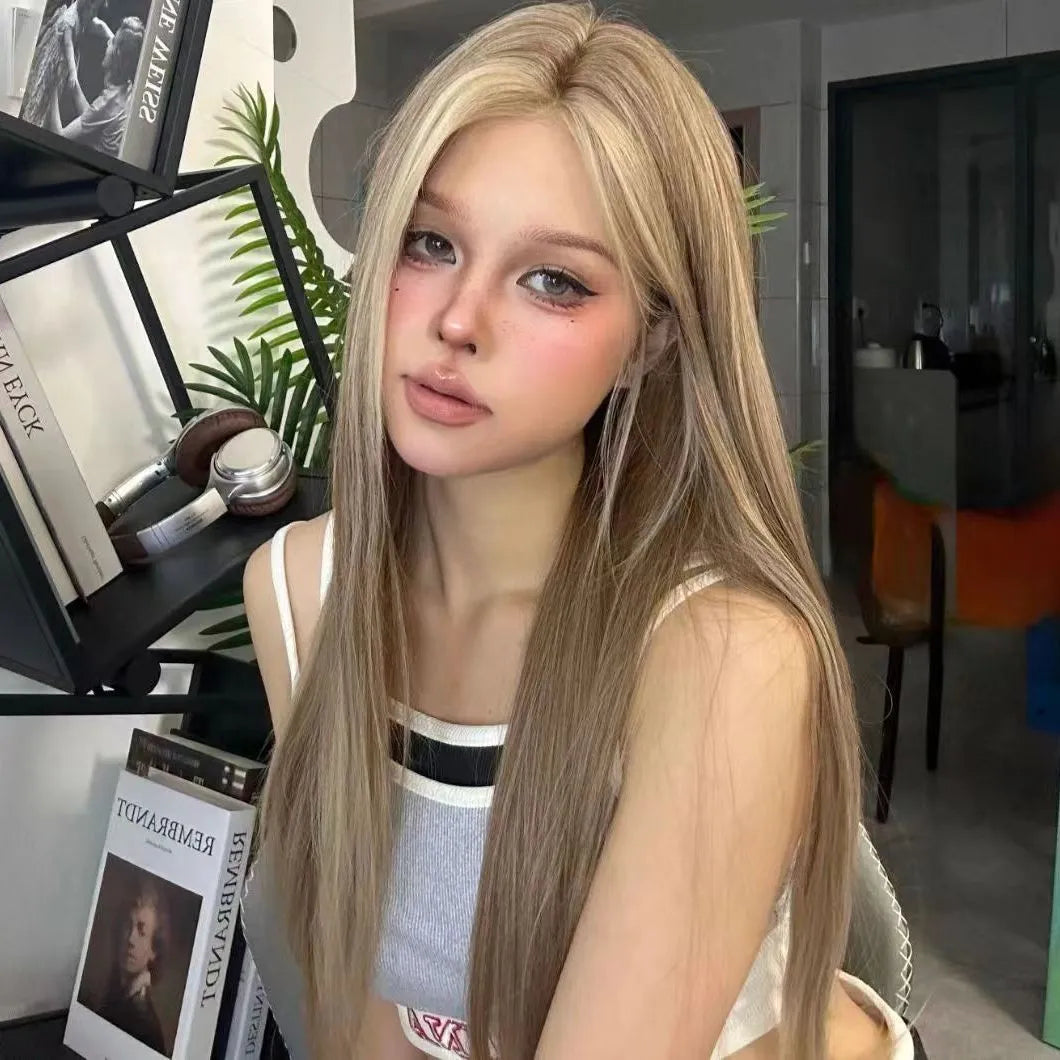 Golden brown gradient forehead lace wig with centre parting for women