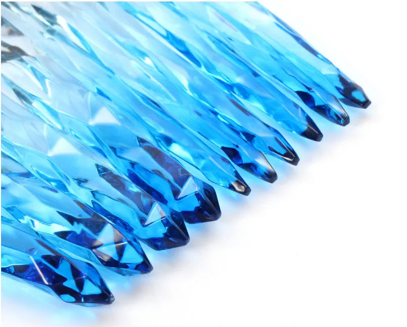 10 clear crystal handle foundation brushes with diamond shank design and black bristles.
