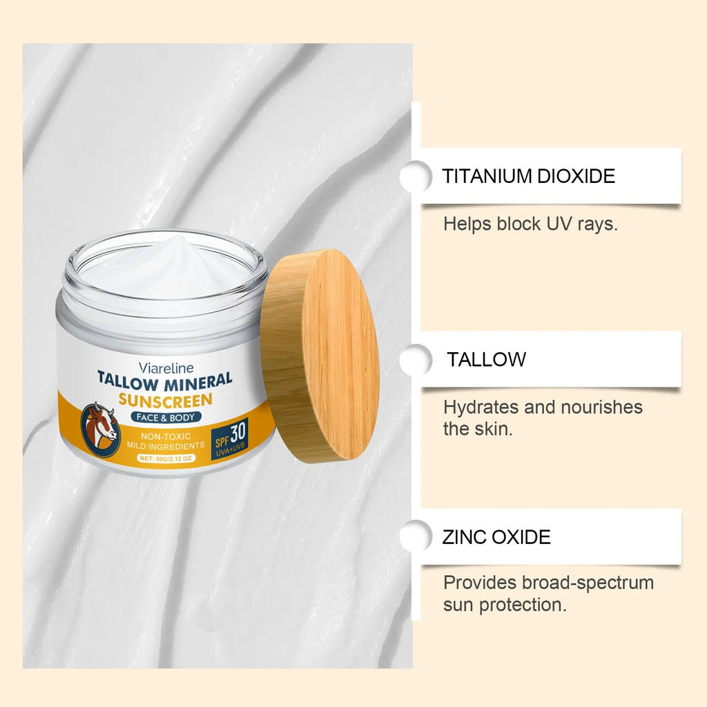 60g cow fat moisturising sunscreen tube with titanium dioxide and zinc oxide mineral protection