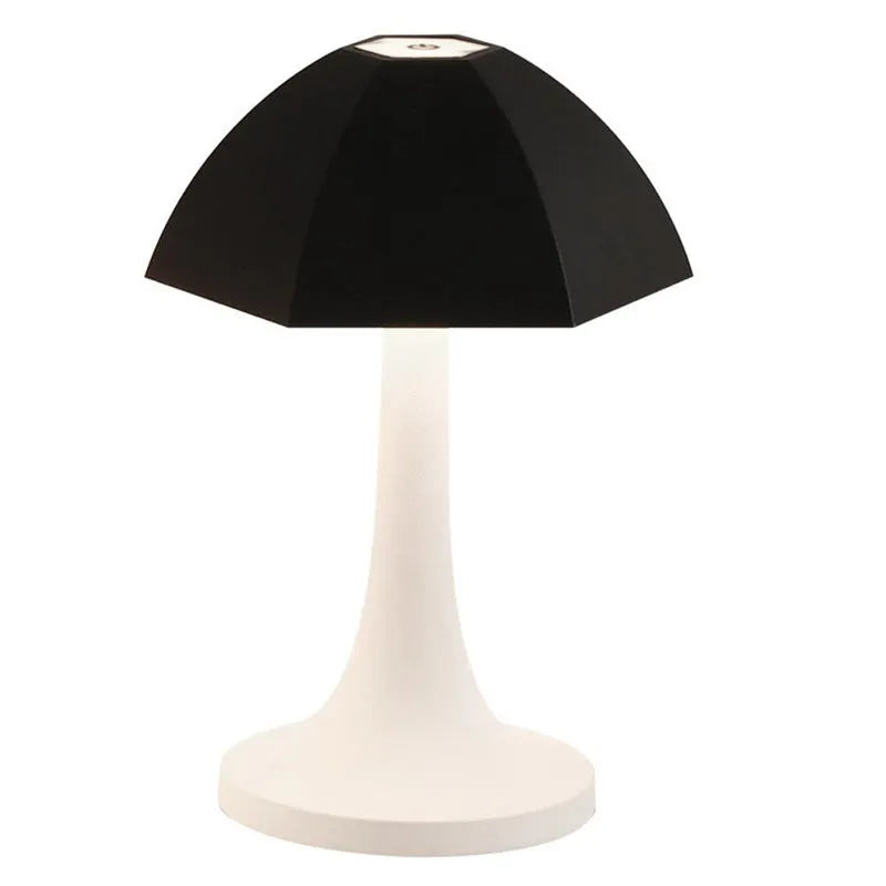 Small umbrella ambience light dimmable rechargeable table lamp with three-colour stepless changing, black finish