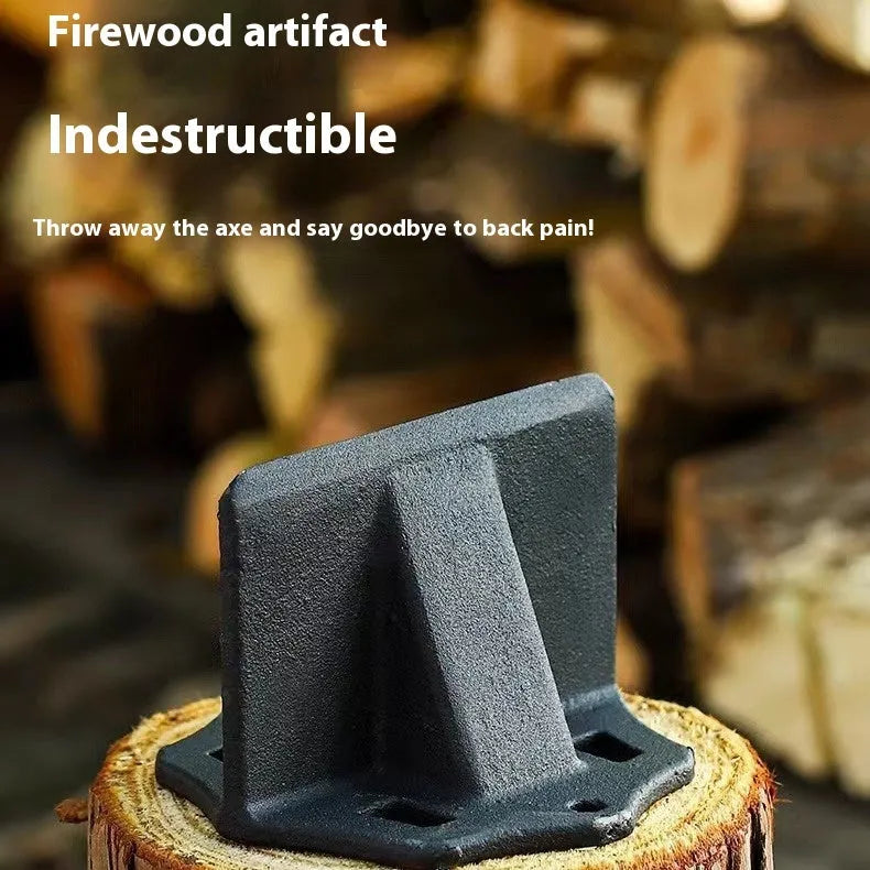 Small square cast iron wood splitting axe for portable household and outdoor use.