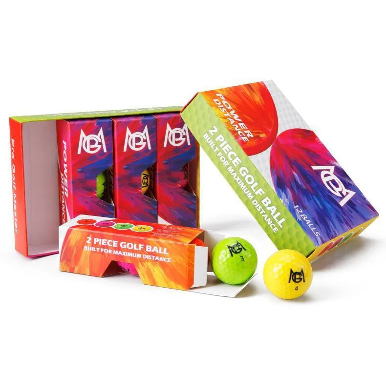 Golf Color Game two-layer practice ball in orange, yellow, green, and rose colours