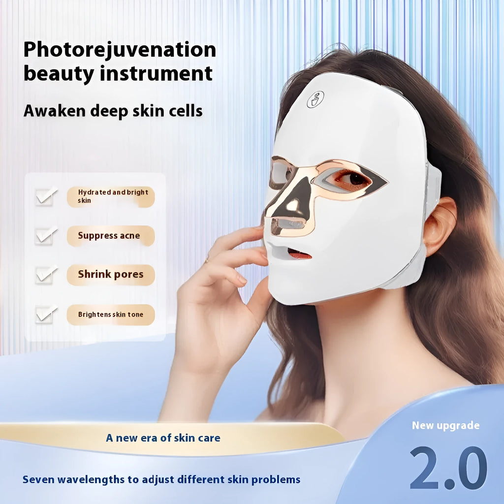 Rechargeable LED beauty mask in white, white rose gold or black gold rim colour options for facial light therapy