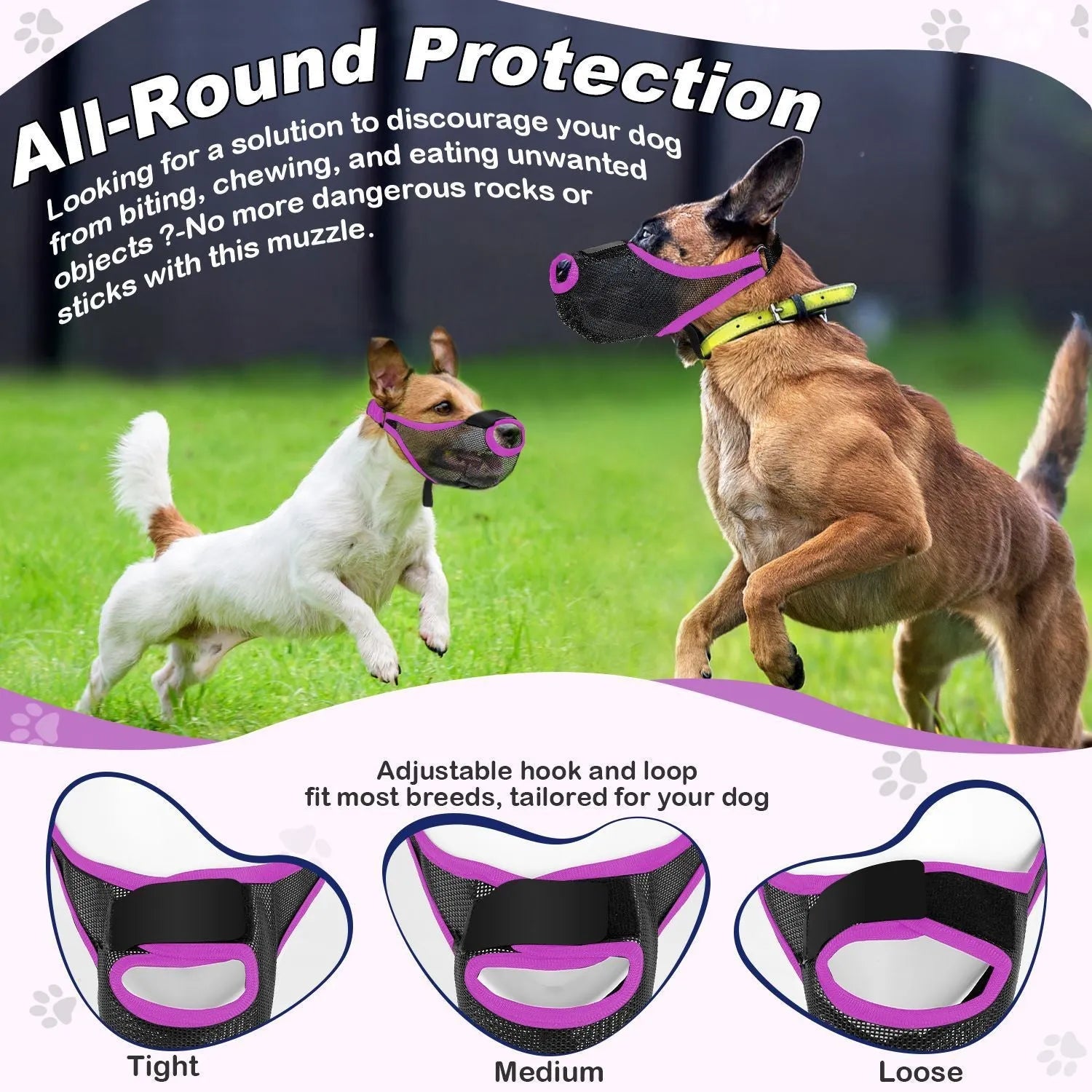 Breathable mesh dog muzzle mask in black, with adjustable straps, suitable for preventing scavenging and barking