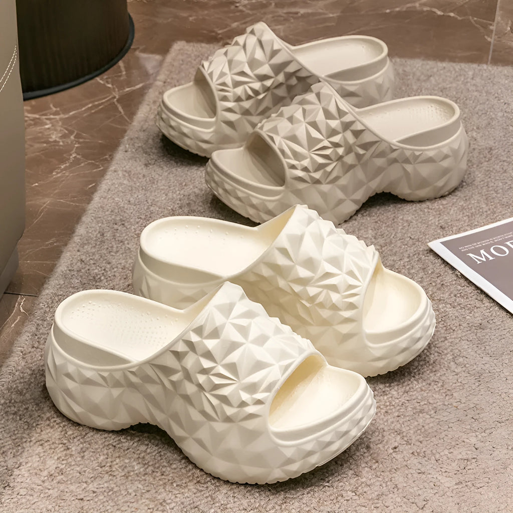 High heel EVA slippers with thick sole in black, khaki and white colour options