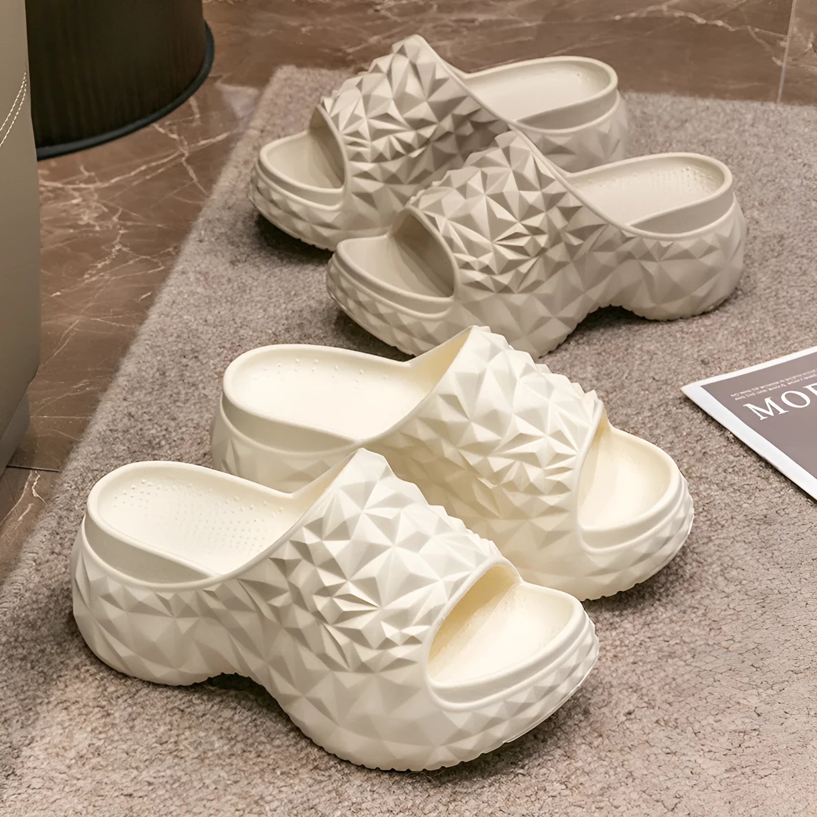 High heel EVA slippers with thick sole in black, khaki and white colour options