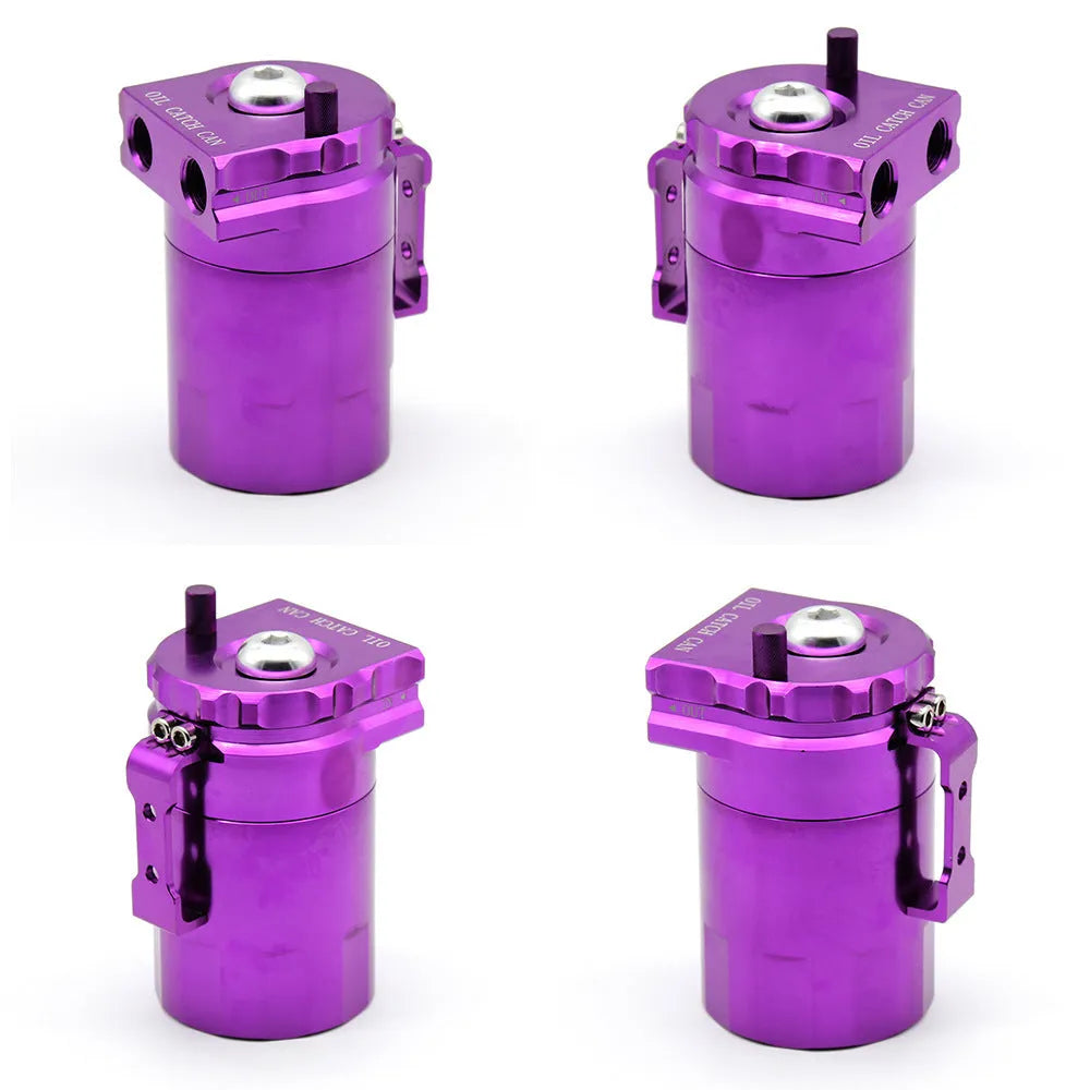 Car modification aluminium alloy engine oil breather pot in red, blue, black, and silver colours.