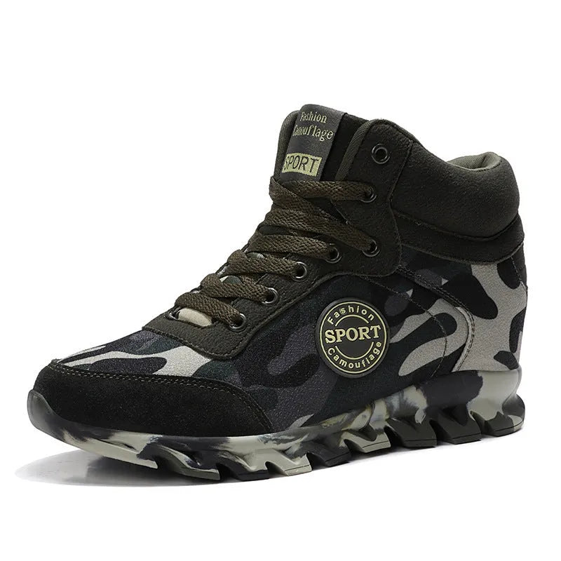 Women's green camouflage canvas sneakers with rubber soles showing slip-on casual style