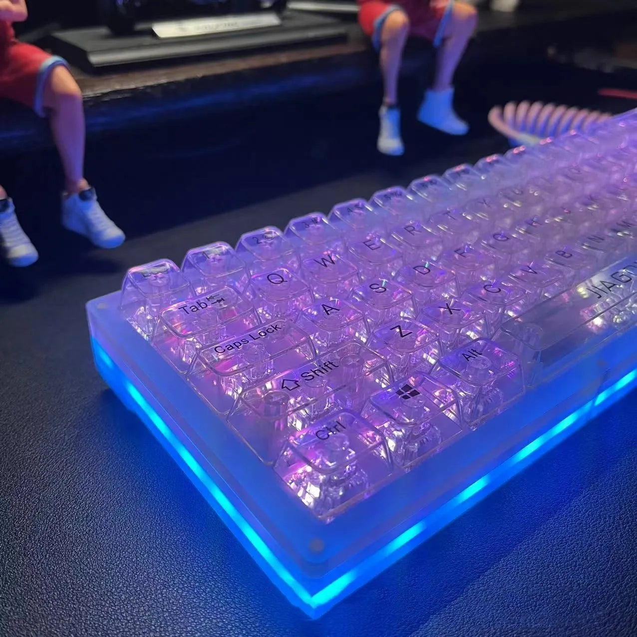 Transparent plastic 132-key mechanical keyboard cap set displayed in standard layout arrangement