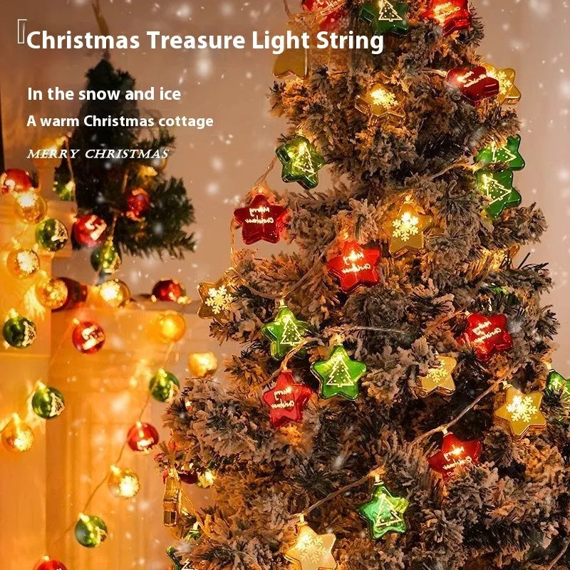 Electroplating ball Christmas lights string with XINGX pendant in gold and star decorations