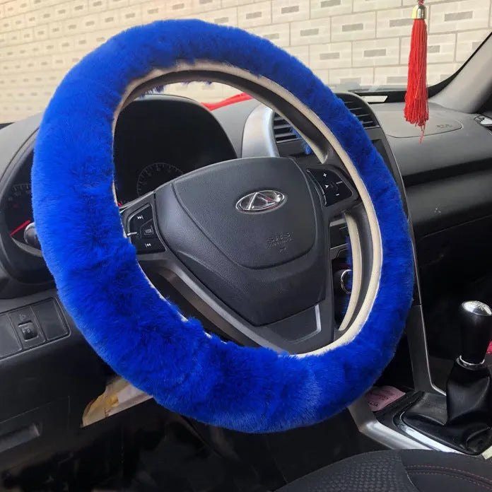 Sheepskin and wool steering wheel cover for 38cm diameter wheel, multiple colours available