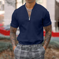 Men's cotton blend short sleeve polo shirt in solid colour, casual summer top with polo collar