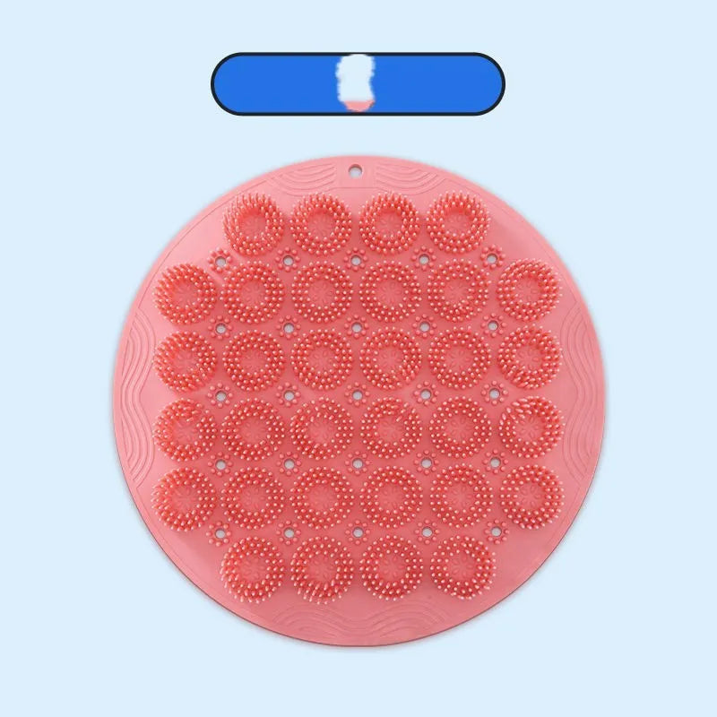 Sky blue silicone back bath brush with suction cup feet and plastic anti-skid pad, 30 x 30cm