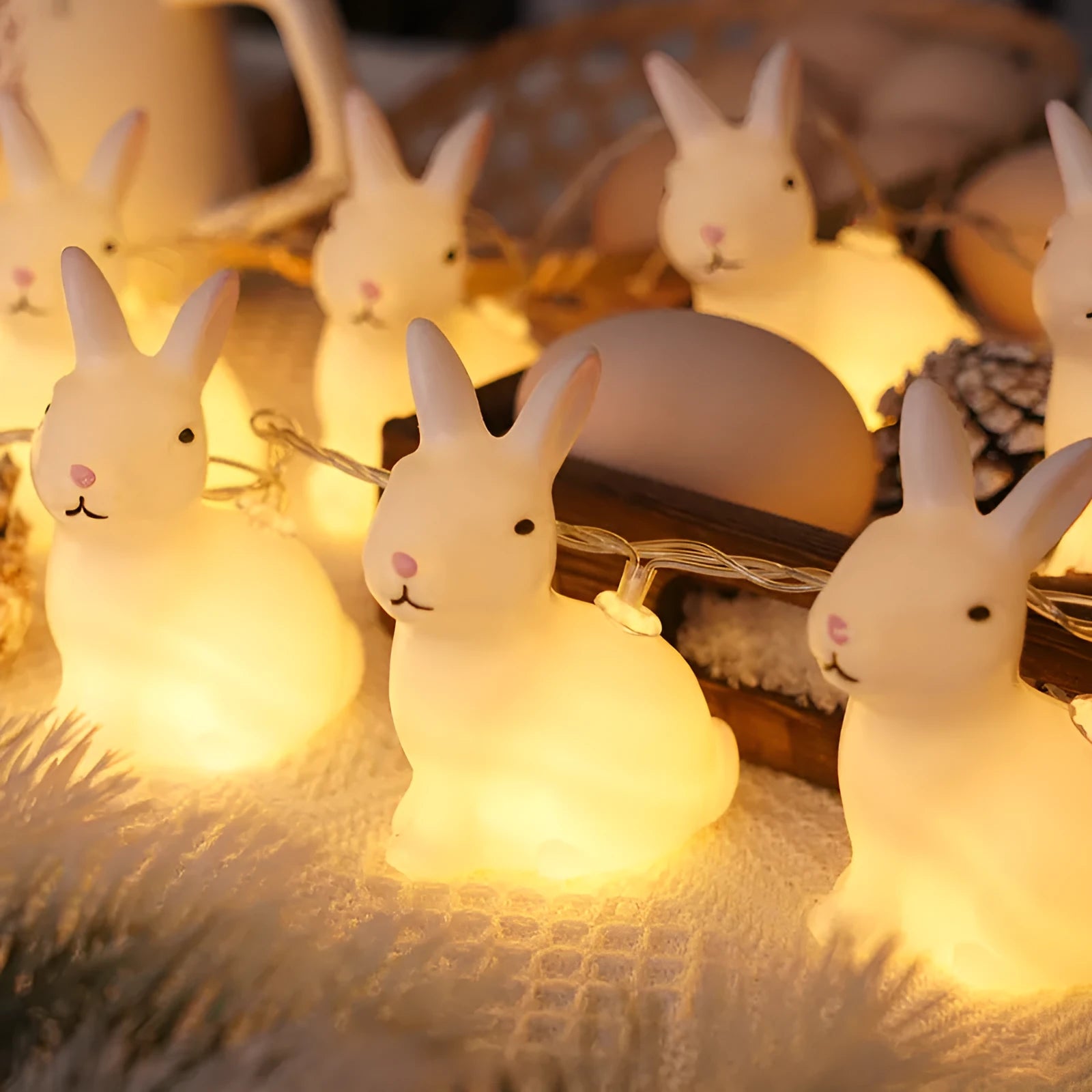 Easter plastic egg lamp string with 10 warm white lights on 1.5m wire, Cross or Smile style