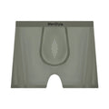 Men's seamless satin ice silk boxers in dark grey showing mid waist and reinforced crotch design.