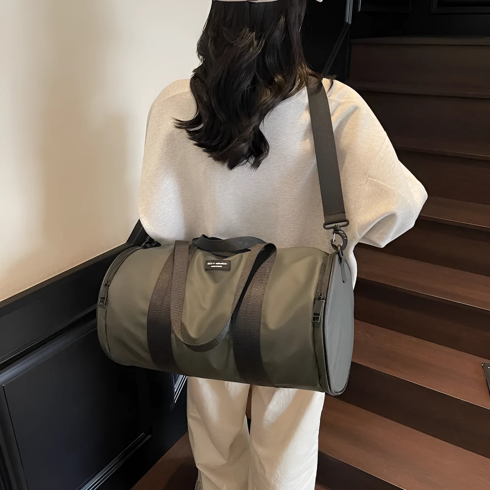 Oxford cloth waterproof sports handbag in black dark gold and dark grey colours for men and women