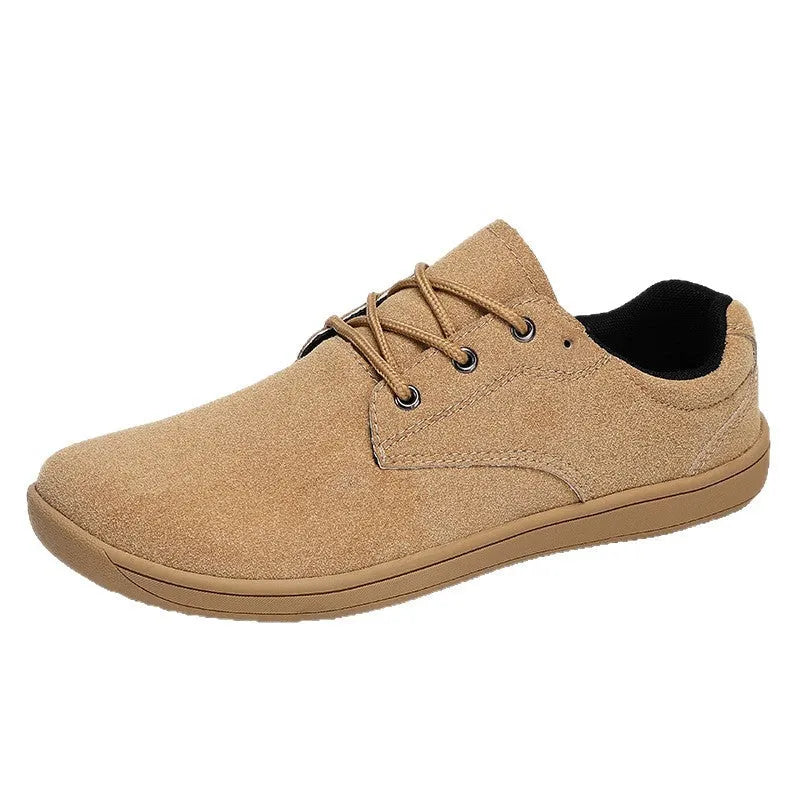 Spring suede large size casual flat shoes for men black with rubber sole and stitching
