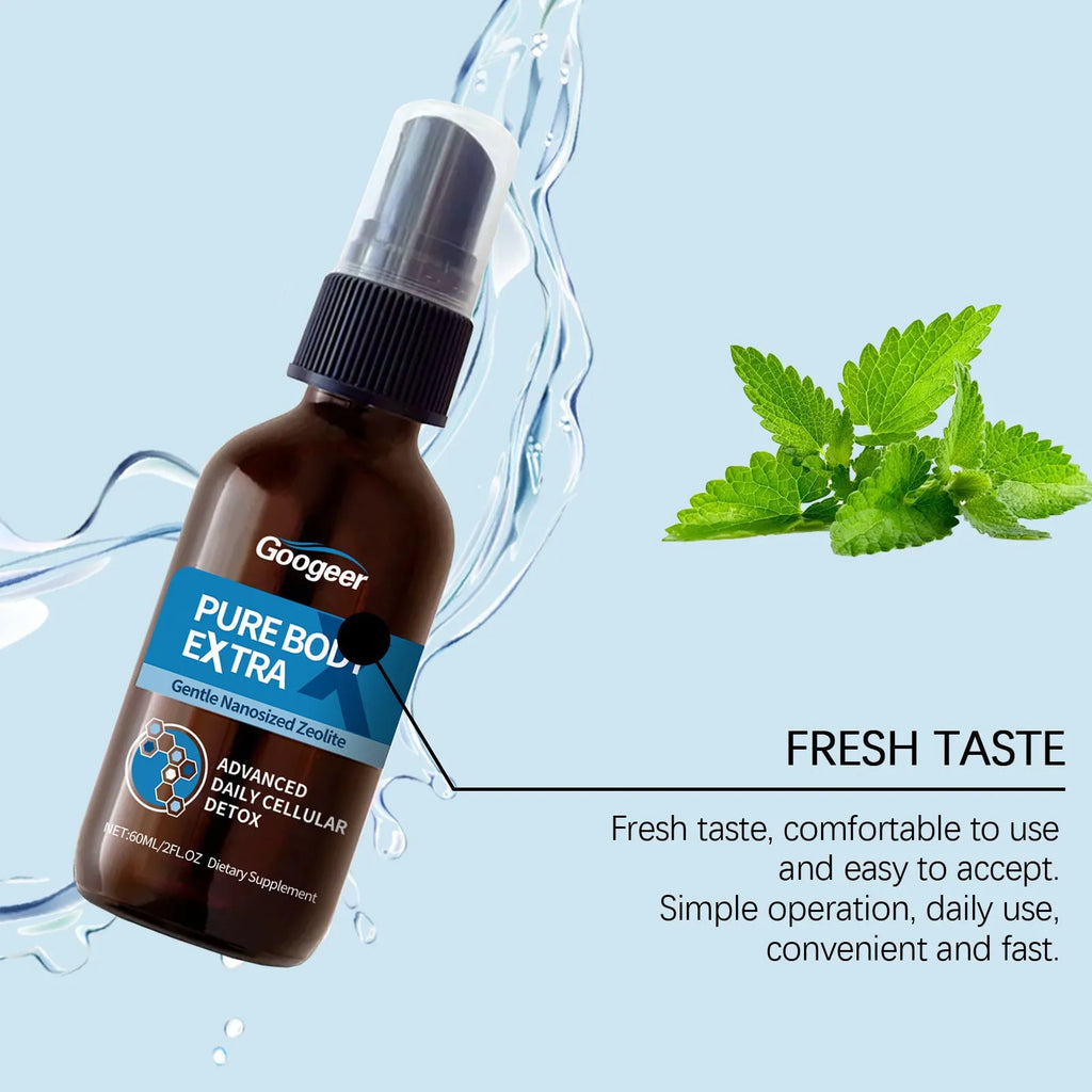 Googeer Body Care Oral Spray bottle with pump, 60ml net content, on a plain background.