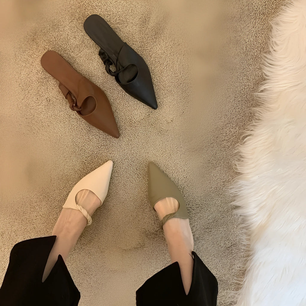 Spring design women's leather slippers with semi-toe box in four colour options