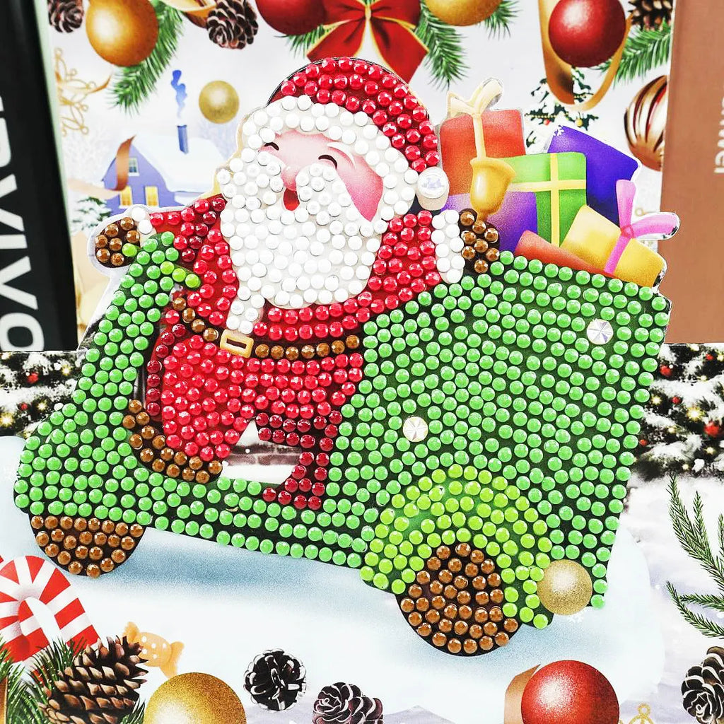 Christmas DIY diamond painting greeting card with 5D resin diamonds on cardboard base size 15x15cm folded