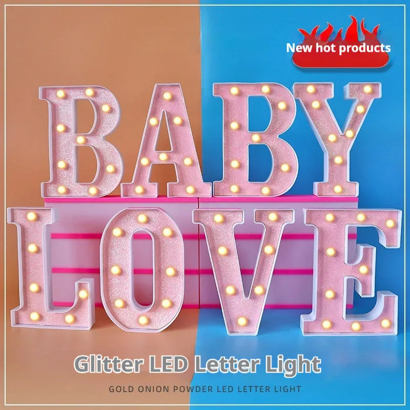 22cm LED letter light in plastic, battery operated, IP44 rated, shown as a letter for birthday party scene decoration