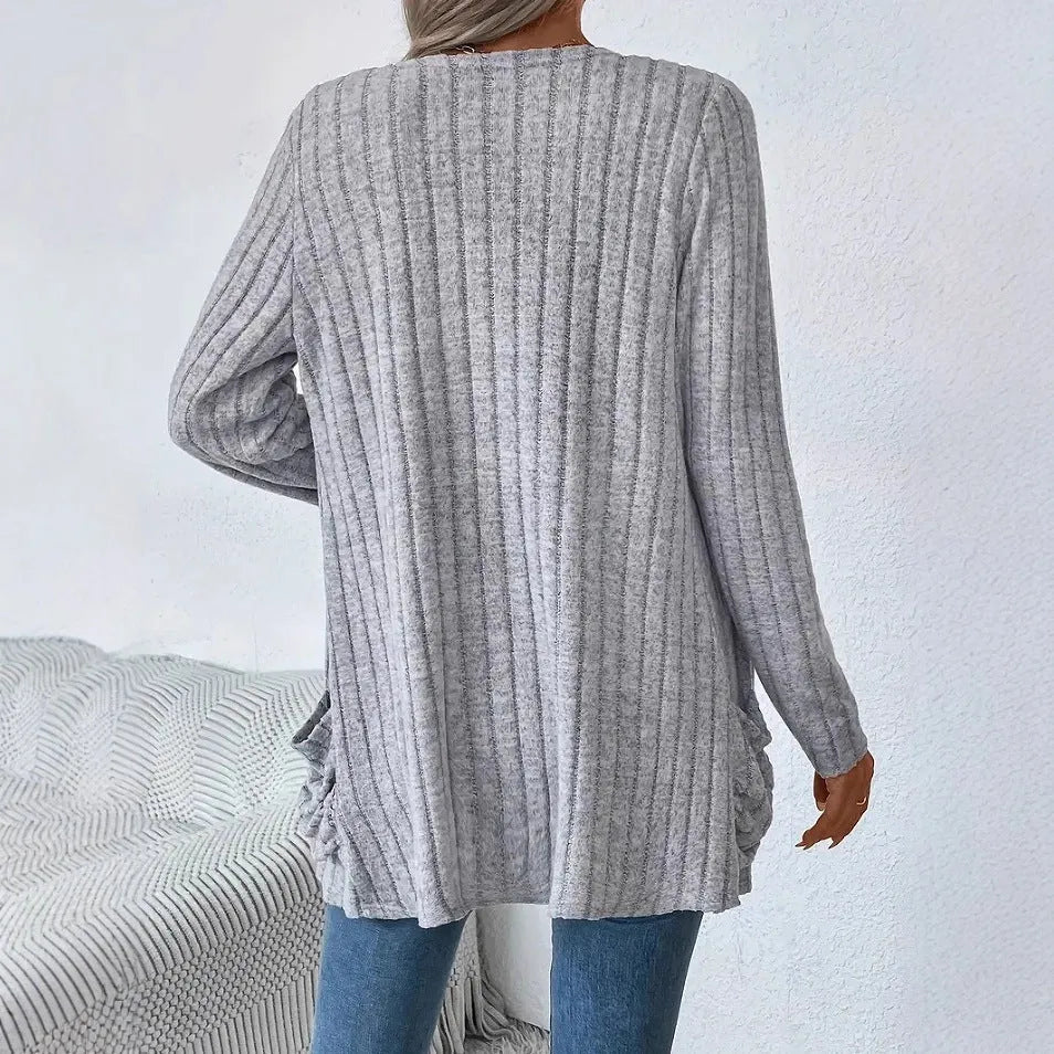 Solid colour long sleeve cardigan in loose fit available in extended sizes 1XL to 5XL