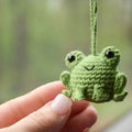Handmade woven car pendant with small frog design in plush material