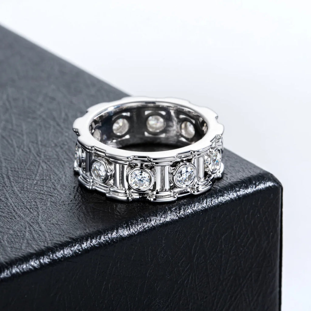 Roman column 925 silver moissanite ring with platinum finish, geometric shape, light luxury women's ring