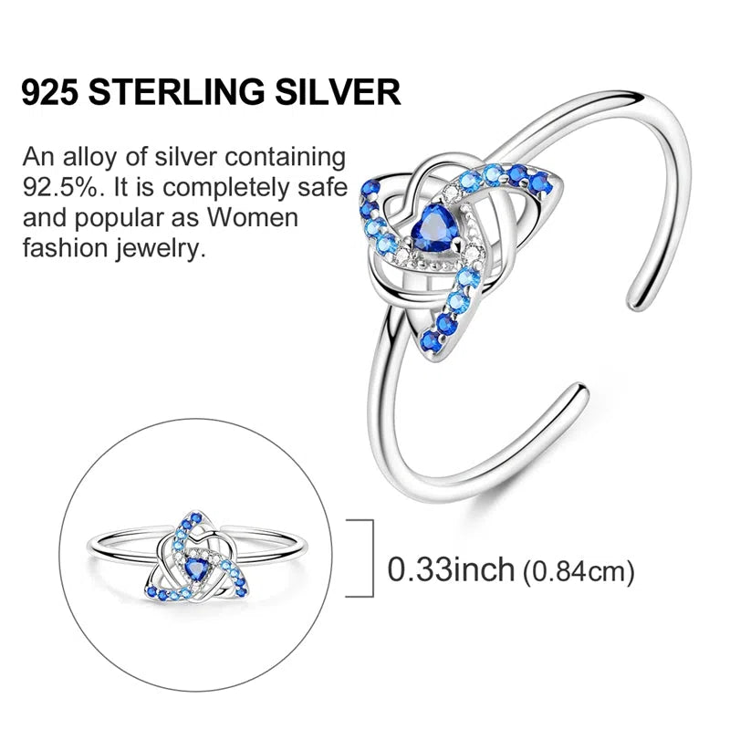 925 sterling silver heart dreamcatcher ring in KSR080 blue on white background