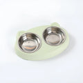 Blue macaron pet feeding tray with two compartments for food and water on non-slip base