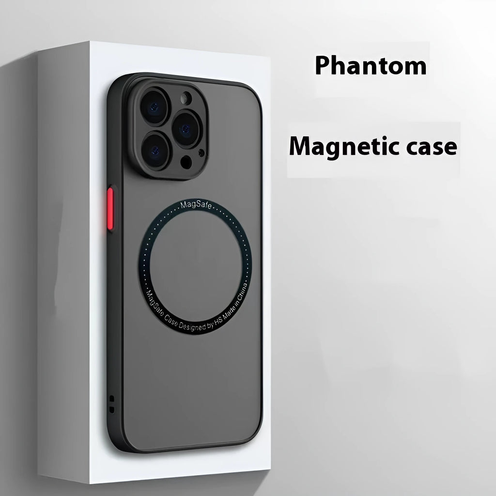Phantom frosted magnetic phone case in Phantom Magnetic Black for Apple iPhone, hard PC anti-fall cover with matte finish.
