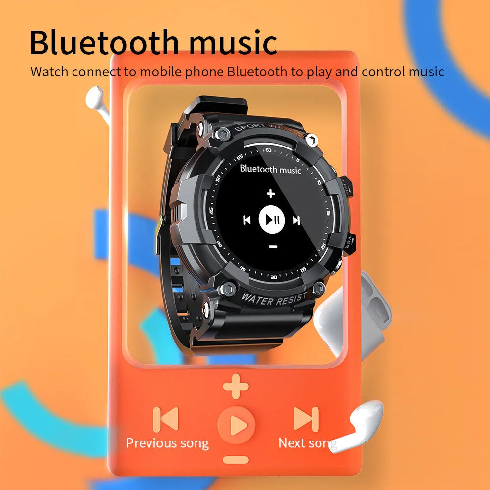 IP67 waterproof Bluetooth sports watch with round colour touchscreen on wrist showing health metrics