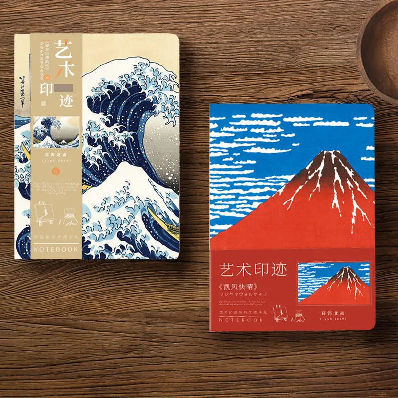 Ukiyo-e series retro Japanese art hand ledger notebook showing Kanagawa surfing village cover artwork