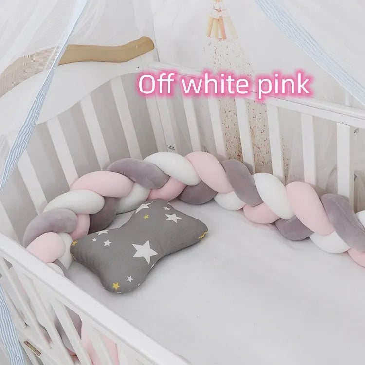 Flexible braid knot baby bumper cushion in soft spandex velvet for crib protection