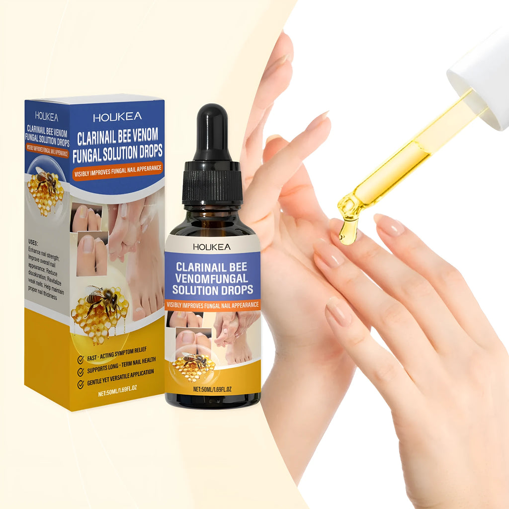 50ml bottle of nail care solution with bee venom and peppermint oil for nail fungus treatment