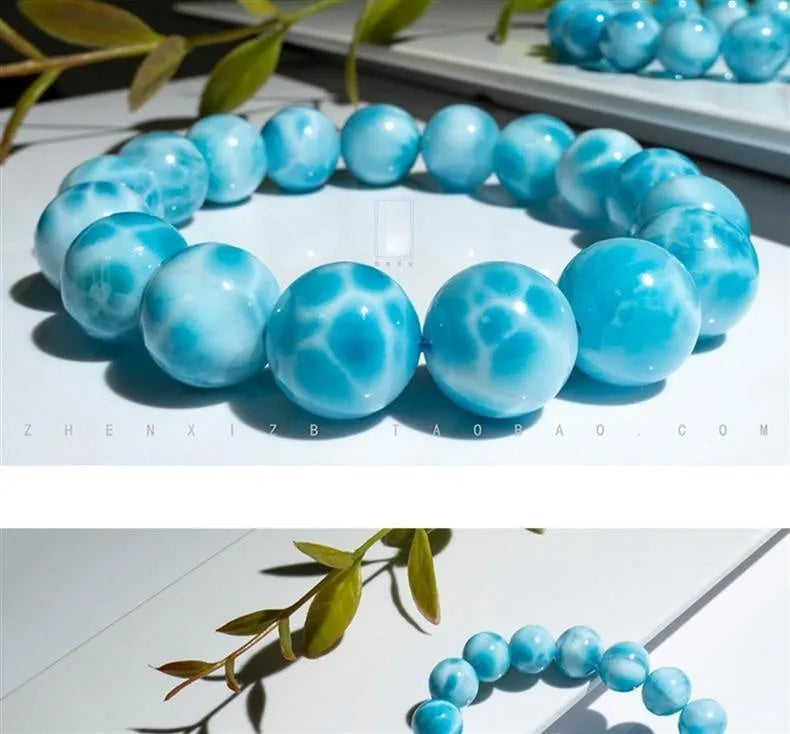 Blue unisex Bodhi bracelet with natural crystal sea-pattern stones and pearls in Maillard style.