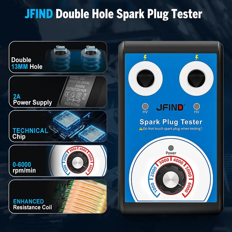 Car spark plug tester diagnostic tool showing European and American standard options