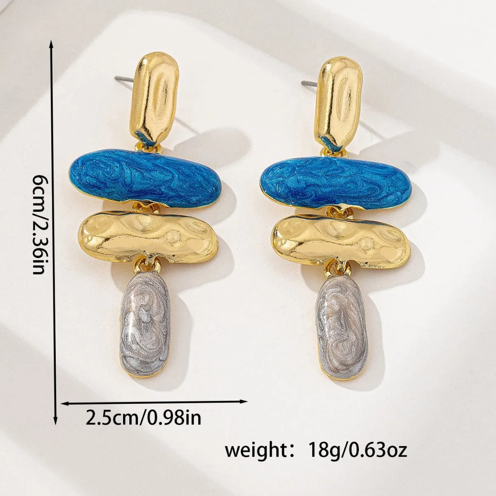 Geometric multicolour stud earrings with electroplated finish on zinc alloy for women