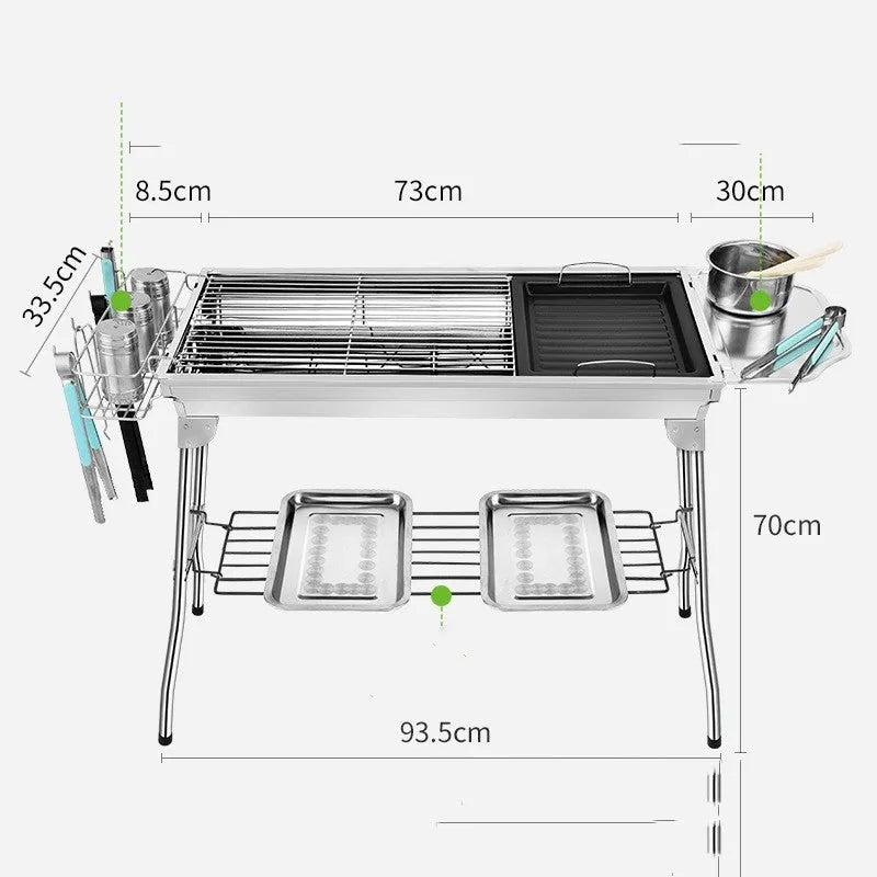 Stainless steel portable folding barbecue oven with large grill area.