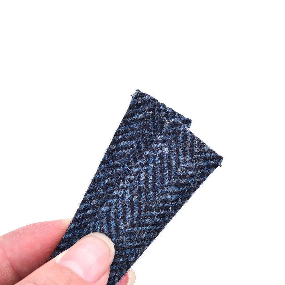 Harris woolen fabric watch strap with leather lining, 304 stainless steel buckle, available in 18mm 20mm 22mm, colours blue brown khaki green