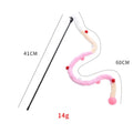 Blue interactive cat teaser wand with long plush strip, fluffy ball, and bell on a 41cm pole.