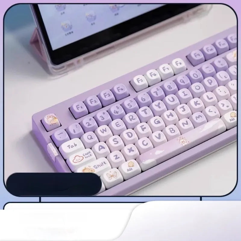 PBT gradient purple rabbit keycap set for mechanical keyboards with sublimation printing