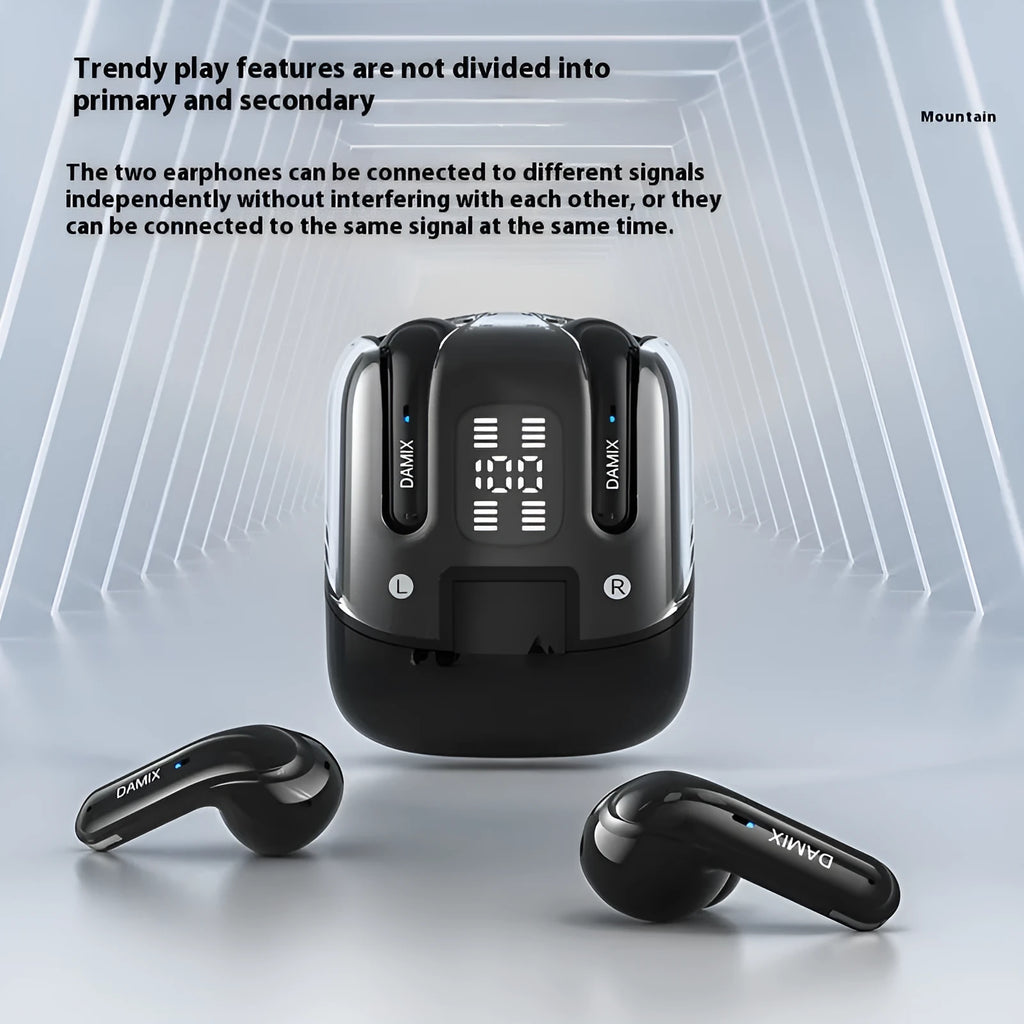 DX16 Couple Bluetooth Headset wireless earbuds in Black with digital display and in-ear design