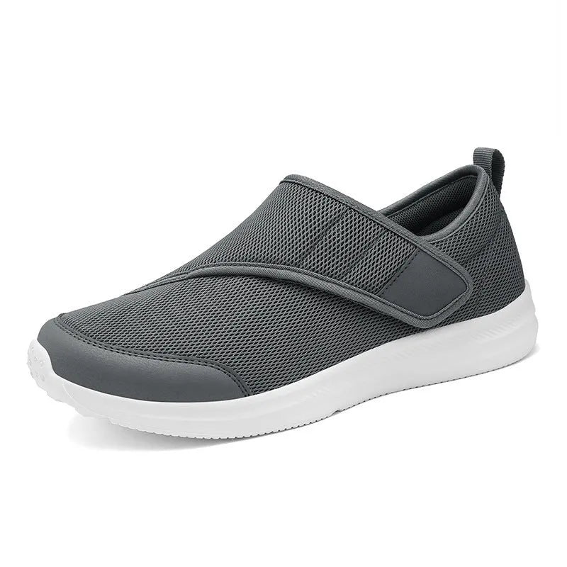 Outdoor walking shoes with mesh upper and velcro fastening in black, grey, blue or wine red colours