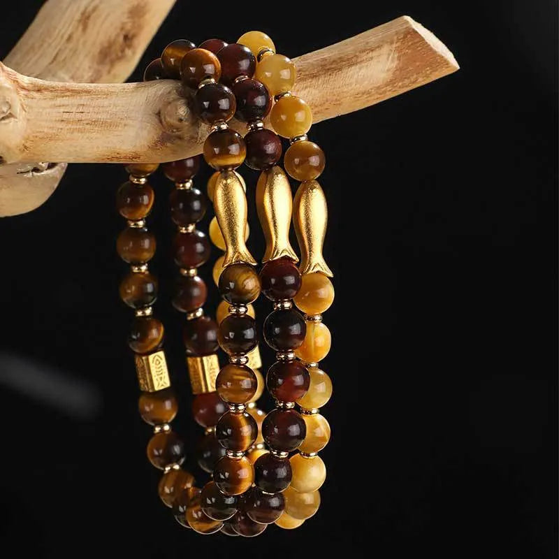 Women's Tiger Eye small fish beaded bracelet handmade from natural gemstone with animal design